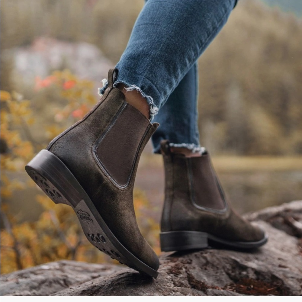Thursday Dutchess Chelsea boots. Dark olive Suede. Size 9. Resoled.
